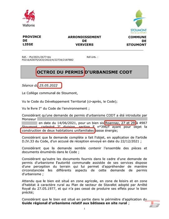 Terrain libre de constructeur avec permis pour 2 maisons
