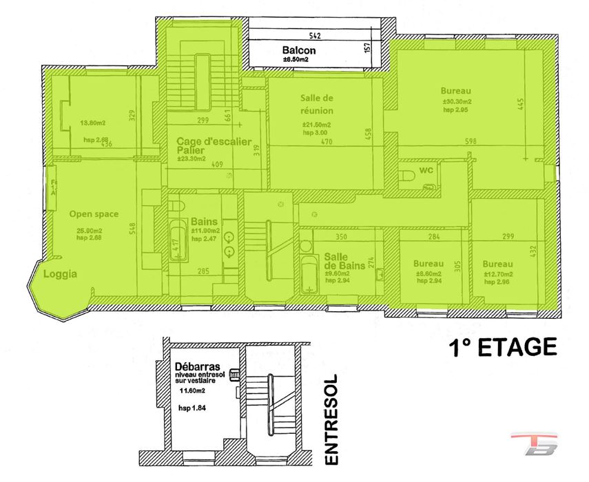 Spacieux immeuble de bureaux avec 2 appartements