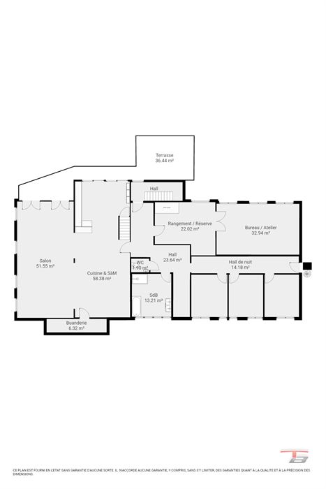 Hall industriel de 300m² bâtis au sol + bureaux/appart. de 337m² s/ terrain de 2.000m².