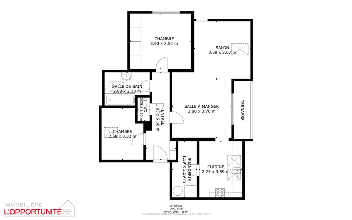 Superbe appartement penthouse, construction 1998, 2 ch, balcon, garage.
