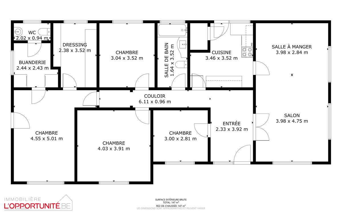 Rare plain pied 5 chambres, magnifique quartier résidentiel, garage et terrain de +/- 10 ares.
