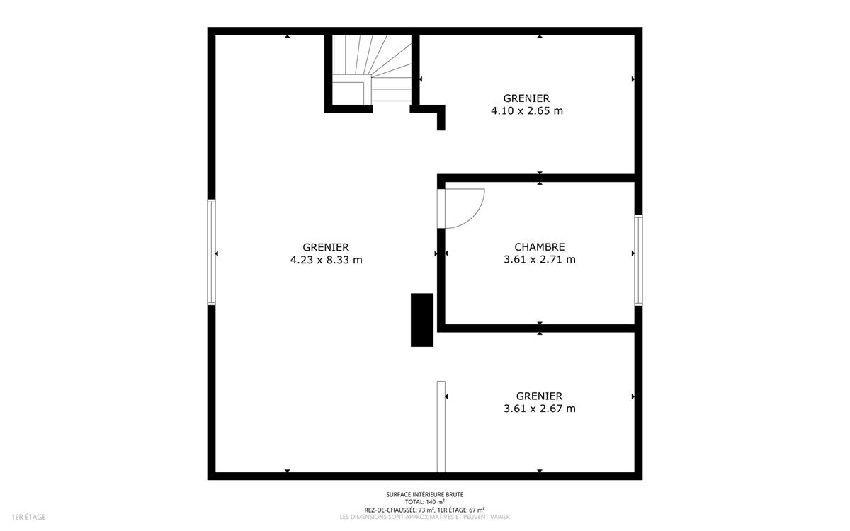 Belle villa 4 facades, 2 chambres, garage et jardin. Etage à terminer.