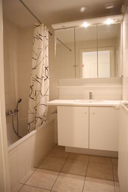TE HUUR OP JAARBASIS - gemeubeld appartement - 4e verdieping met terras - living met open ingerichte keuken - ingerichte badkamer met ligbad - slaapka...