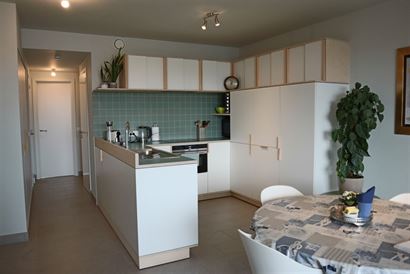 TE HUUR OP JAARBASIS - nieuw ongemeubeld woonappartement - centrale ligging - zonnekant - living met open keuken - 2 slaapkamers - badkamer met inloop...