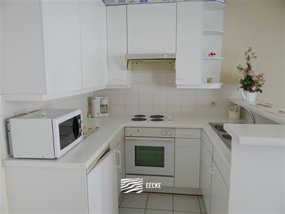 GEMEUBELD TE HUUR OP JAARBASIS - gelegen op de 2de verdieping - ruime woonkamer met terras - ingerichte open keuken met elektrisch fornuis, frigo en o...