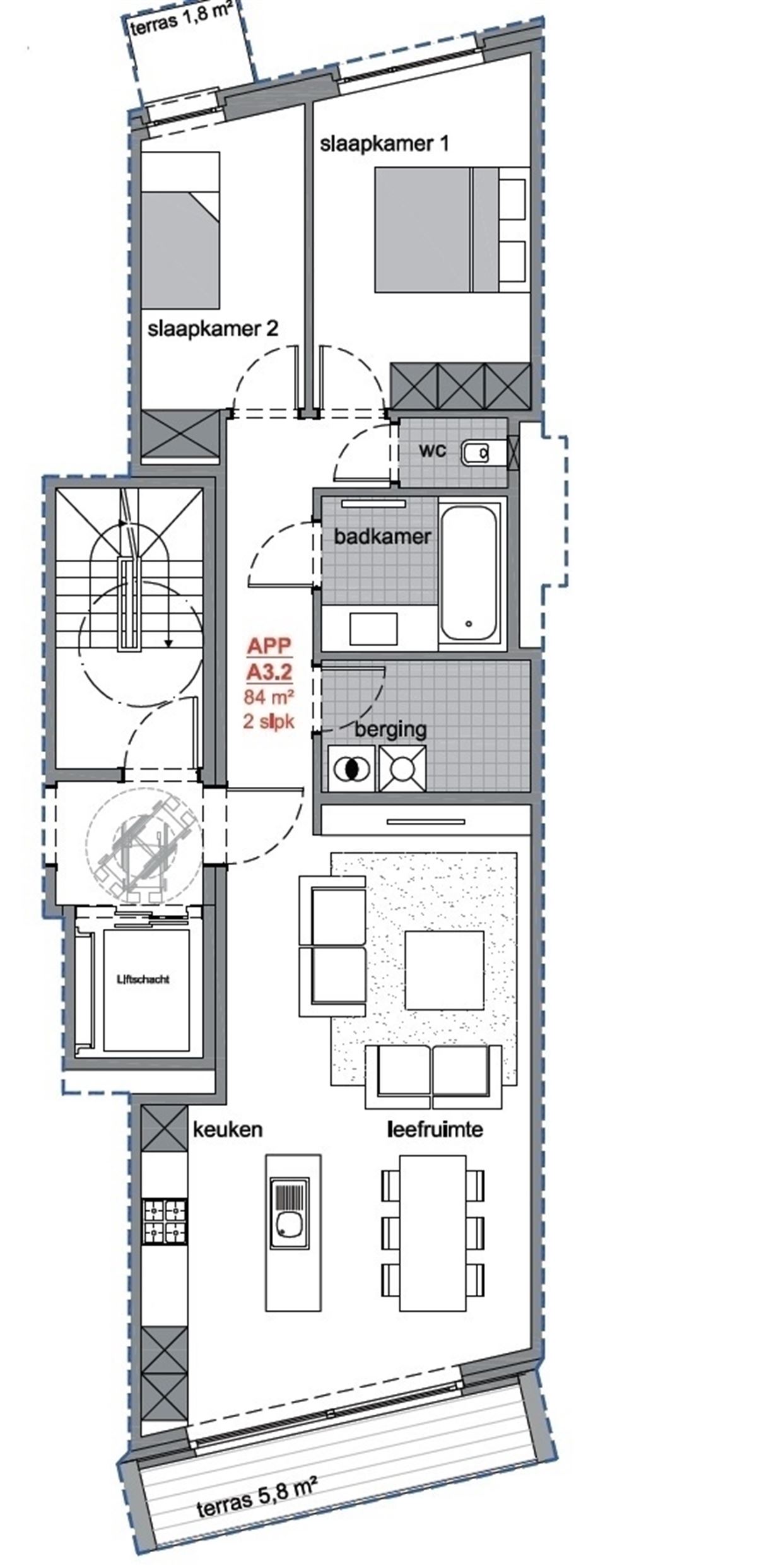 Nieuwbouw Appartement met 2SLK