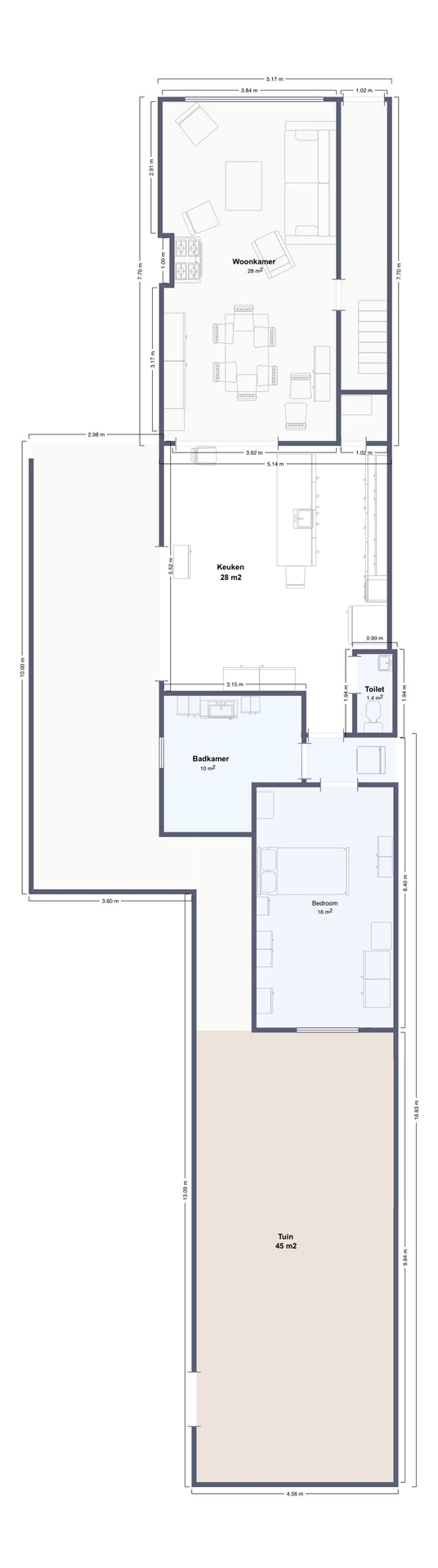 Gelijkvloers appartement met tuin en ruime garage/magazijn.