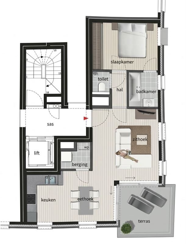 Lichtrijk appartement met terras