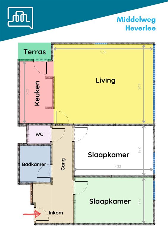 Appartement met twee slaapkamers + garagebox