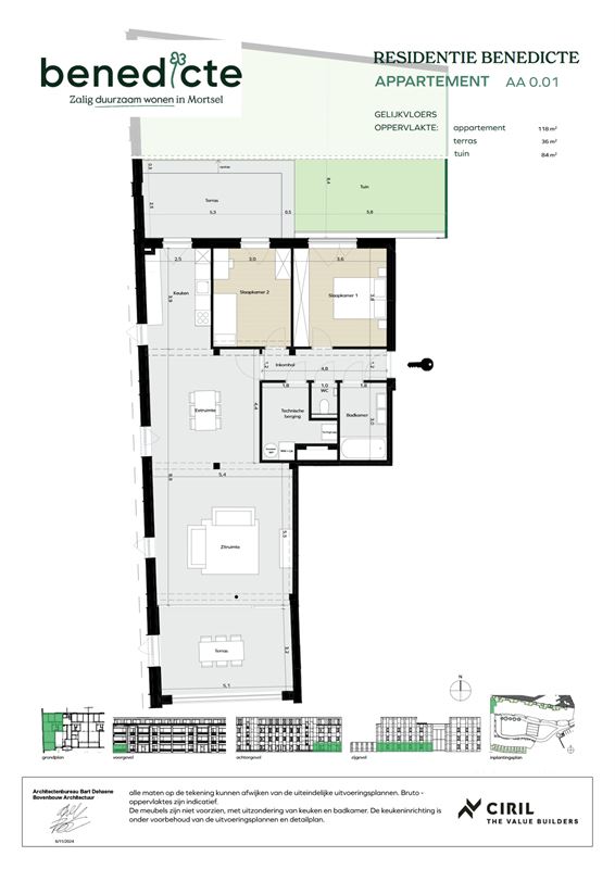 Gelijkvloers appartement met tuin en twee terrassen