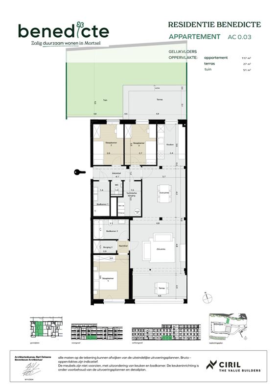 Gelijkvloers appartement met tuin en twee terrassen