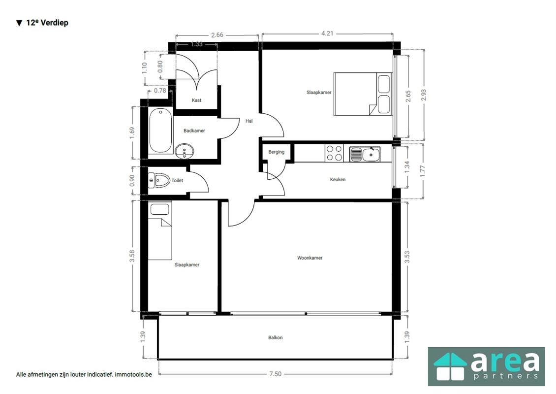 Hoekappartement met 2 slpk en terras