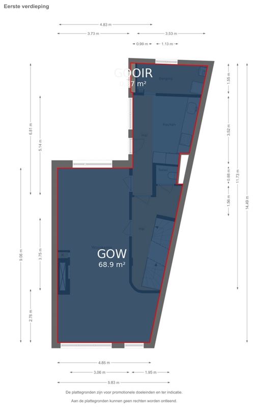 Triplexappartement (160 m²) met privé-ingang