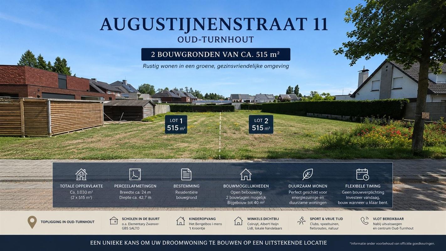 Bouwgrond van 513 m² voor halfopen woning met ruime tuin