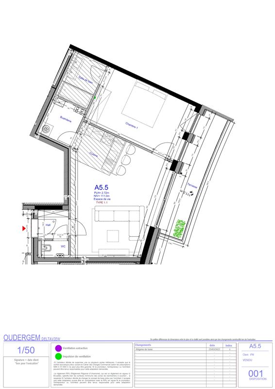 Delta / App. 1ch +/- 68m² avec terrasse +/- 9,6m²