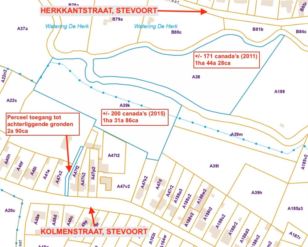 Twee beboste percelen in Stevoort.