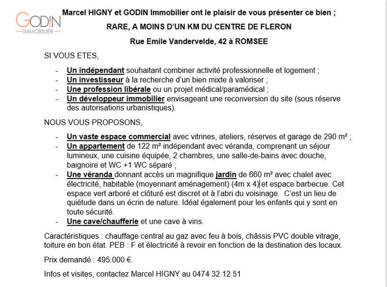 Commerce avec appartement et grand jardin