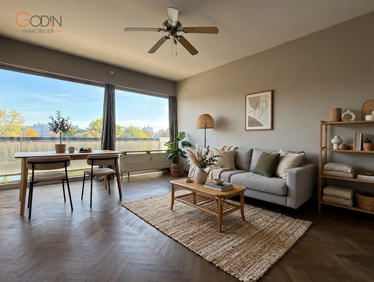 Studio avec balcon et garage, vue sur la Meuse