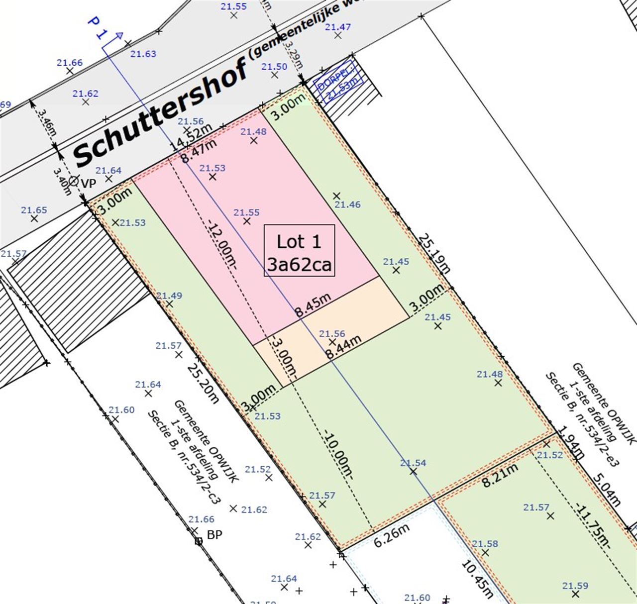 Bouwgrond open bebouwing in doodlopende straat in centrum Opwijk