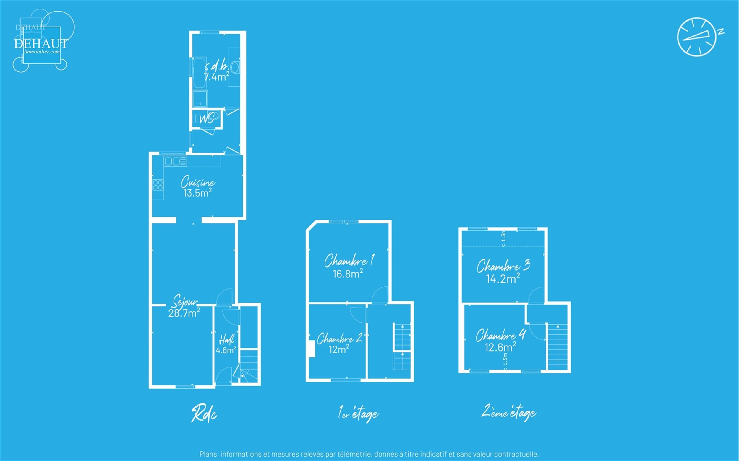 Maison de ville composée d'un hall d'entrée amenant à un séjour, une cuisine, une cavette, une salle de bain avec baignoire et douche, un WC et 4 ...