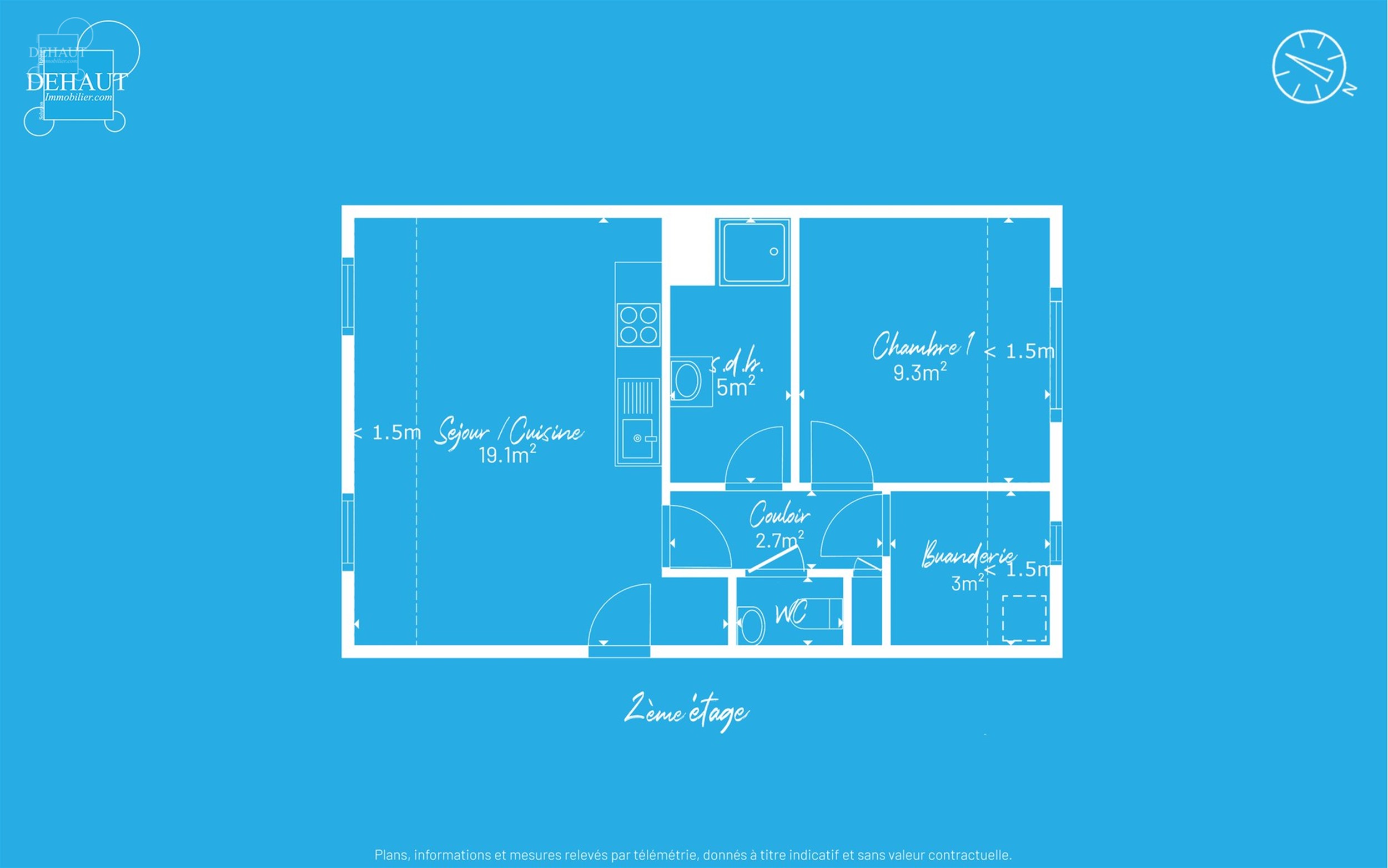 Appartement au 2ème étage d'un immeuble avec ascenseur construit en 2016. Comprend un séjour ouvert sur une cuisine équipée, une salle de bain, u...