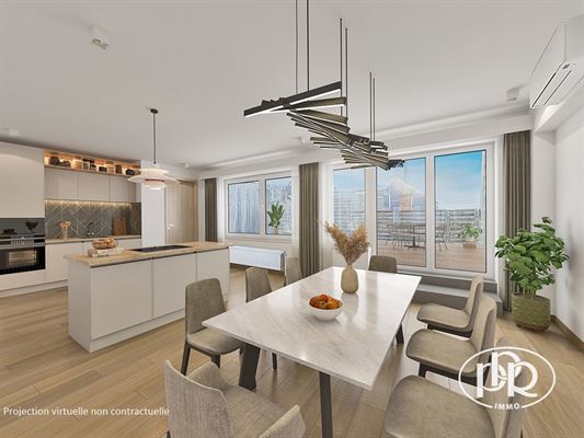 Appartement ± 130 m² habitables avec terrasse ± 54 m² orientée sud-ouest, 2 emplacements de parking extérieurs privatifs et cave