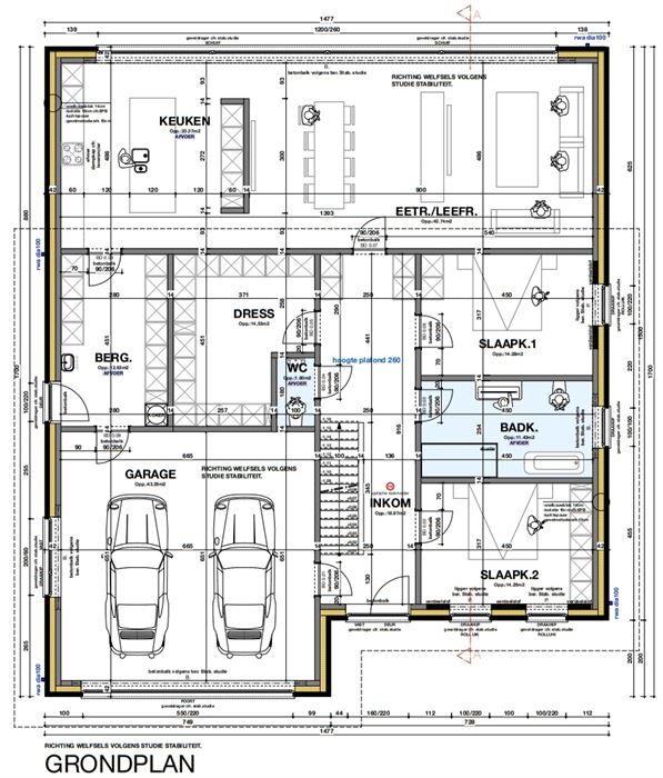 Open bebouwing met gegoten kelder