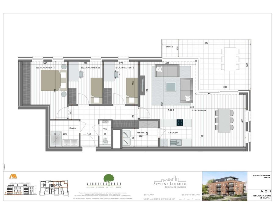 Gelijkvloers appartement met 3 slaapkamers