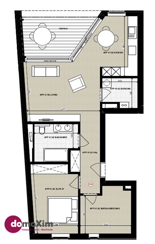 Stylish One-Bedroom Apartment with extra room/home office and terrace